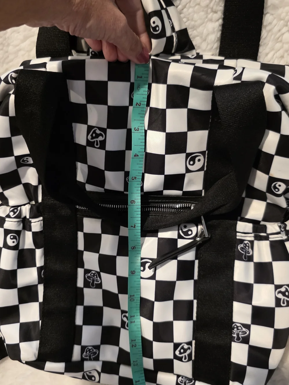 Like Dreams Black & White Checkered Mushroom Yin Yang Backpack